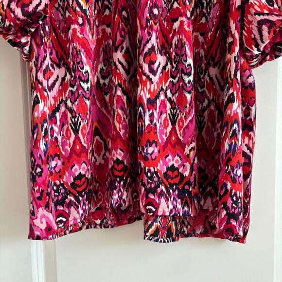 TCEC Fuchsia Printed Smocked Top Sz 1X Vibrant Career Office Colorful Pink - Picture 8 of 9